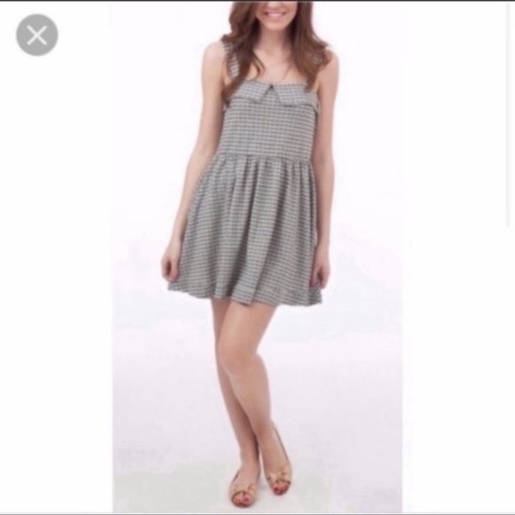 Free People Beach Peter Pan Gingham Checkered Grey Skater Dress - Picture 2 of 9